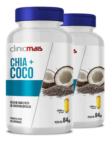 Kit 2 Óleo De Chia + Óleo De Coco 1g Chá Mais 60 Cápsulas Sabor Natural