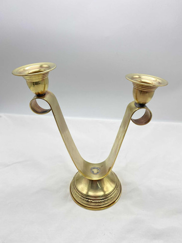 Candelabro 2 Velas Forma V Elaborado En Bronce