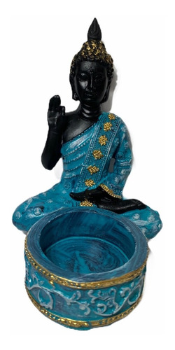 Buda Azul Con Porta Vela Figura            