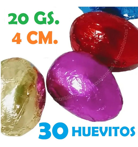 30 Huevos Pascua 4 Cm Chocolate Macizos Colores Surtidos 
