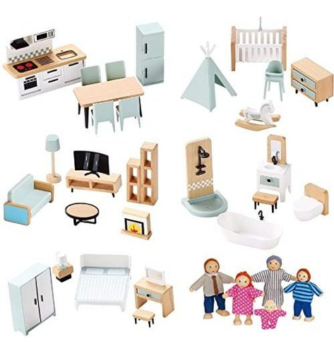 Juo De Muebles De Casa De Muñecas, 37 Piezas De Muebles C