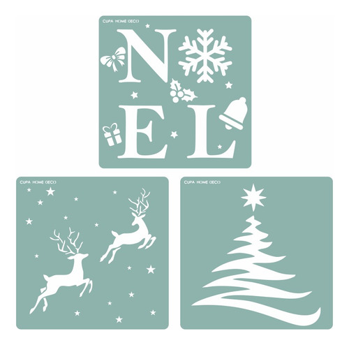  Kit Por 3 Stencil 30x30 Navidad Tela Piso Muebles Deco