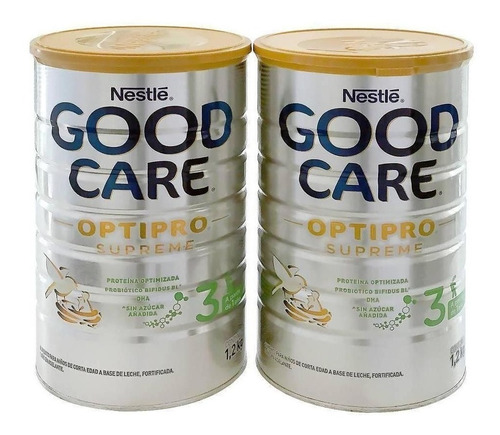 Leche de fórmula en polvo Nestlé Good Care Optipro Supreme 3 sabor neutro en lata x 2 unidades de 1.2kg - 12 meses a 5 años