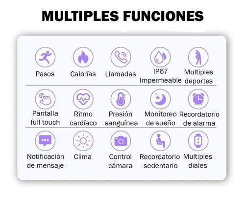 Imagen 3 de 10 de Reloj Smartwatch Tactil Bluetooth Calorias Pasos Sueño