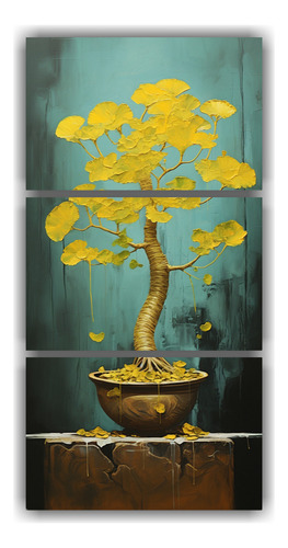 45x90cm Cuadro Abstracto Ginkgo Biloba Amarillo Blanco Neono