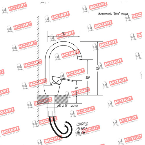 Grifería cocina canilla monocomando Mozart Doha ABS pico cisne color blanco 7494