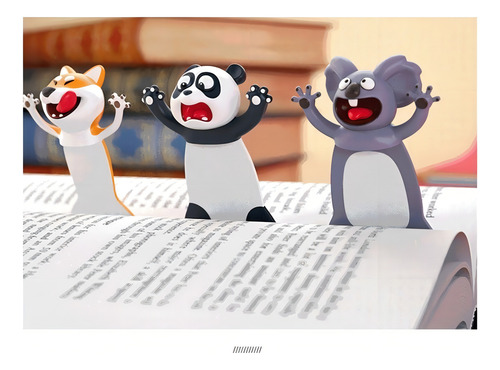 Marcador de página para libro de dibujos animados con animales en 3D, color perro