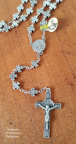 Rosario San Benito Protector Zamak Cuentas Cruz Maciza