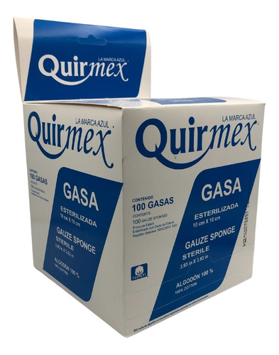 Quirmex gasas esteriles absorbentes de algodon 10x10cm caja de 100 unidades