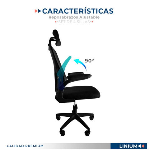Silla Oficina Escritorio Linium Ergo Premium Ejecutiva 4 Pcs Color Negro Material Del Tapizado Malla