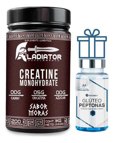 Creatina Gladiator 1 K + Gluteo Peptonas De Regalo Moras - Sin Sabor
