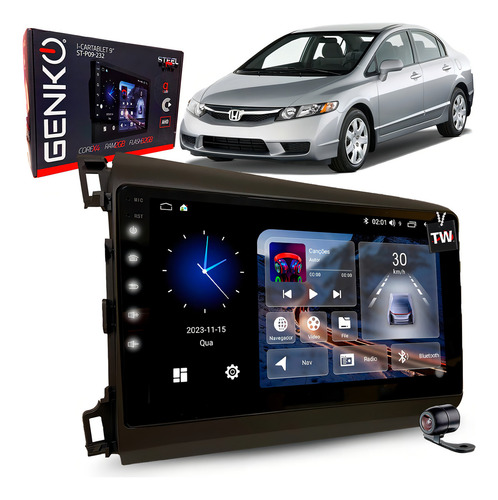 Multimídia Android Gps Carplay Honda Civic 2012 À 2016 9pol Cor Preto