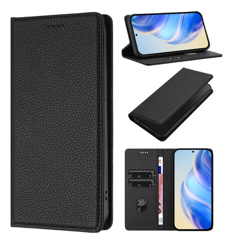 Funda Tipo Cartera De La Serie Sharp Con Tarjetero Con Bloqueo Rfid, Funda De Piel Con Tapa Para Teléfono, Negra