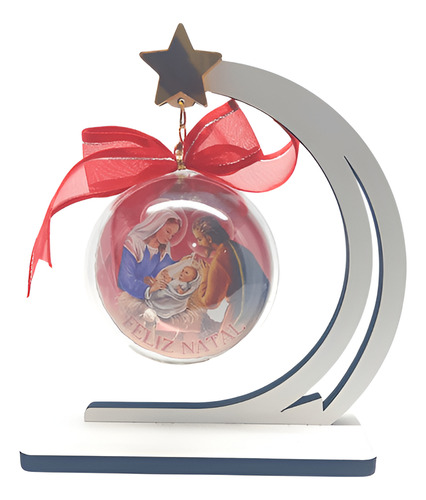 Adorno De Mesa Com Esfera Natalina Presépio Feliz Natal Ver