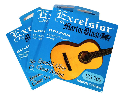 Pack X 3 Encordados Guitarra Clasica Doradas Martin Blust