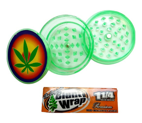 Combo Grinder Green 3 Pcs + 1 Caja Cueros Blunt Wrap #9