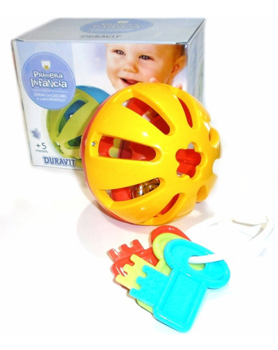 Imagen 5 de 6 de Set De Mordillo Y Sonajero Duravit 671 Pelota Con Cascabel