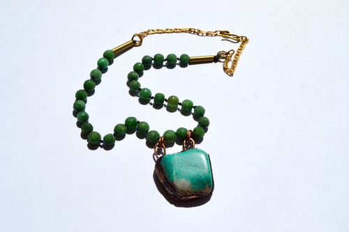 Imagen 1 de 8 de Collar Amazonita, Agata, Bronce, Joyeria Contemporanea, Cod1