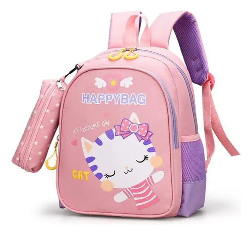 Mochila Escolar Para Niña Kawaii Cat Con Cartuchera Resisten