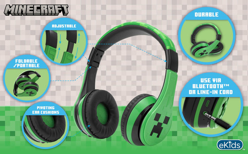 Auriculares Bluetooth Ekids Minecraft Kids Con Micrófono