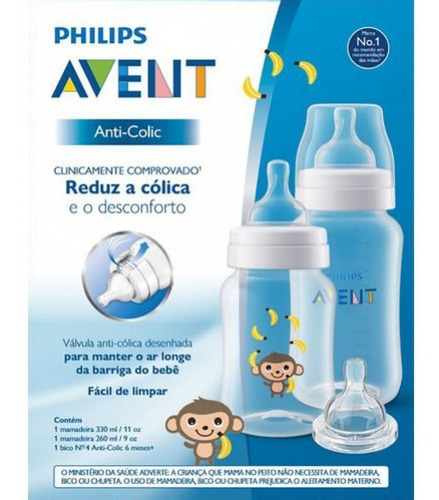 Imagem 1 de 2 de Kit Mamadeiras Anti-colic 260 E 330 Ml Macaco