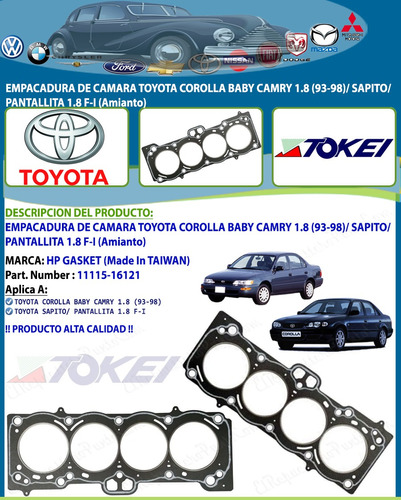 Empacadura Camara Corolla Baby Camry 1.8 Sapito Pantallita