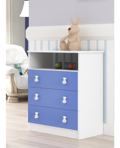 Quarto Infantil Guarda Roupa Cômoda Mini Cama Azul/branco