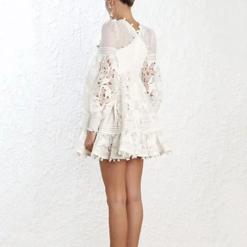 Vestido De Manga Larga Con Cuello En V De Encaje De Talla Gr