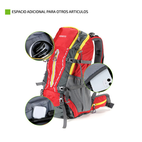Imagen 6 de 8 de Mochila trekking Femmto Trekking TK045 color rojo 45L