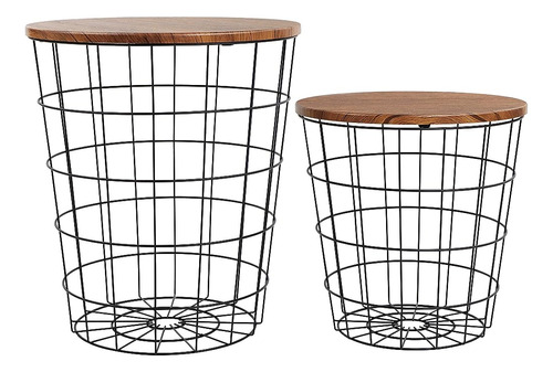 7penn Nesting Side Tables Wire Basket Table With Lid 2pc