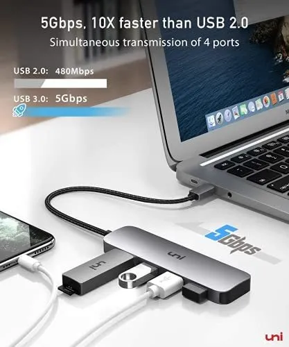 Hub Uni Usb C 4 Puertos Usb 3.0 De Aluminio Con Thunderbolt Cable