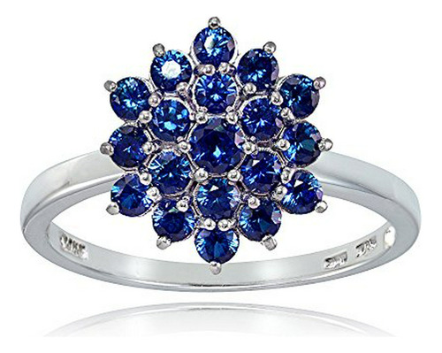 Anillo Flor Plata Con Zafiro Azul