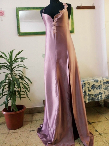 Vestido De Fiesta Rosa Largo De Satén Diseño Hermoso 