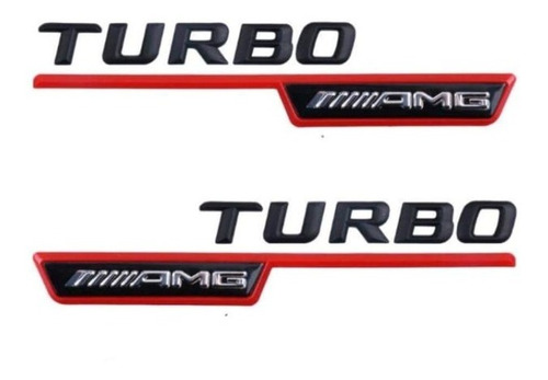 Emblema Mercedes Turbo Amg Costado Negro Rojo X2 Unidades