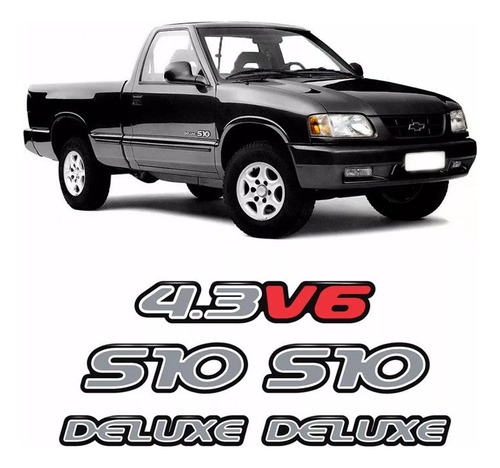 Emblemas S10 2000 Deluxe 4.3v6 Adesivo Prata Resinado