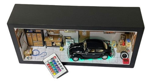 Garagem Miniatura 1:24 Com Fusca Preto