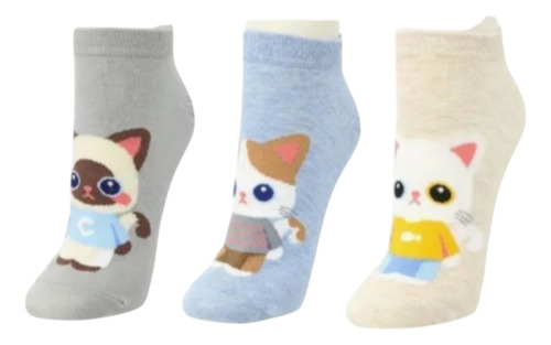 3 Pares De Calcetas Gatito Para Mujer Variados Estampado Único