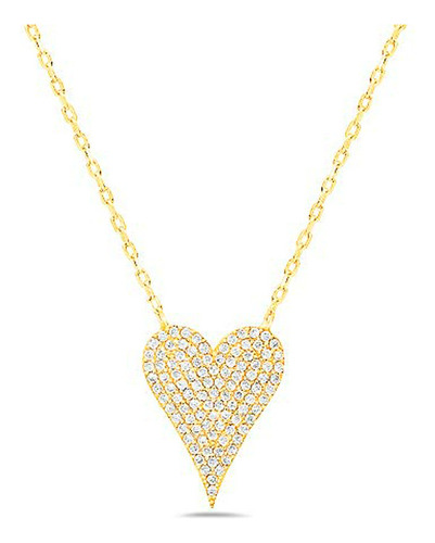 Collar - 925 Sterling Silver Cubic Zirconia Pave Heart Charm