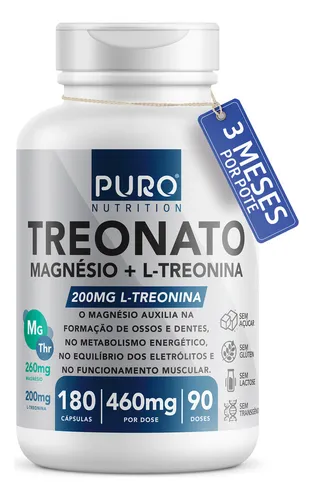 Magnésio L-Treonato Puro Nutrition + Quelato, Alto Teor de Magnés...