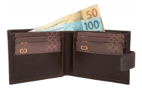 Carteira Masculina Classe Couro Versátil Com Fecho Cor Preto M241-1 Desenho Do Tecido Liso