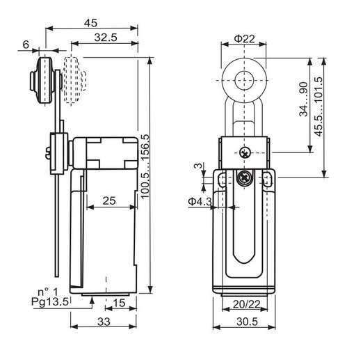Imagen 2 de 2 de Interruptor Limite 1nc+1no Rodillo Ajustable Cntd Cze-00-fm