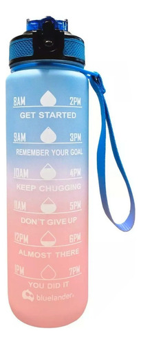 10 Botellas De Agua Motivacional Botella Termo Deportiva 1 L Color Azul-Rosa