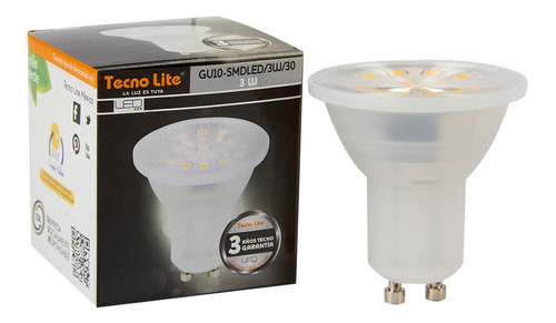 Dicroico Tecnolite Led 3w 250lm Luz Calida Pc Transp