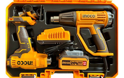 Combo Kit Pistolas De Calor Inalámbrica Y Electrica Ingco Color Naranja Claro
