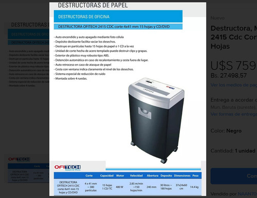 (599v) Destruct Triturad Doc Papel Ofitec 2415 4x41mm 15 Hoj