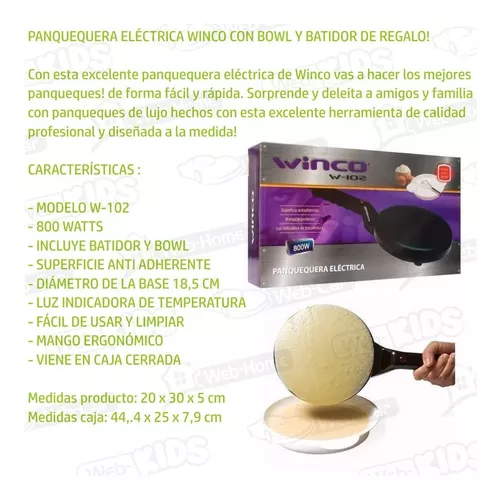 BAZAR MUNDO - Panquequera eléctrica antiadherente marca Winco. Garantía  escrita 1 año.