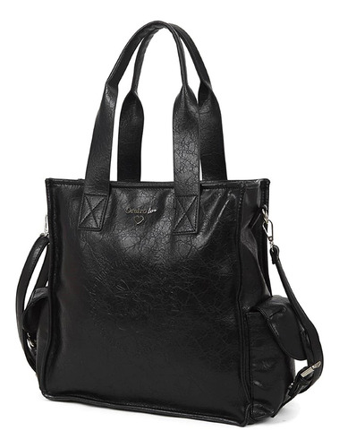 Cartera tote mujer las oreiro bolso dama cuero sintetico acabado de los herrajes plateado negro