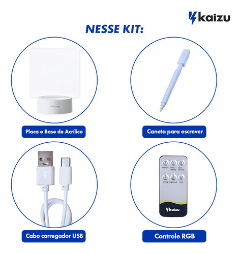 Luminária Led 3d De Escrever E Desenhar Lousa Botão Touch Caneta Mágica Lembrete Kaizu