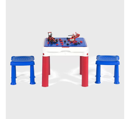 Juego de mesa y banco infantil Keter rojo y azul de Constru Kids