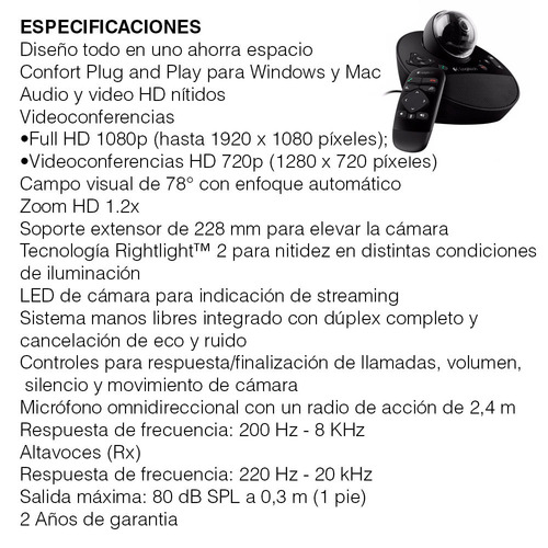 Cámara Vídeo Conferencia Logitech Bcc950 Vídeo Fullhd /1080p